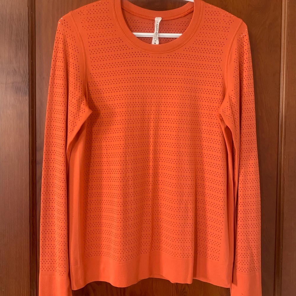 Lululemon breeze by long sleeve shirt, orange size 8